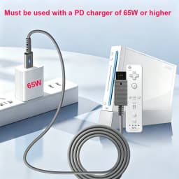 1.8m Type C Charge Cable for Wii Console 65W PD USB C Gaming Power Supply Cord for Nintendo Wii Charge Game Console LED Wire