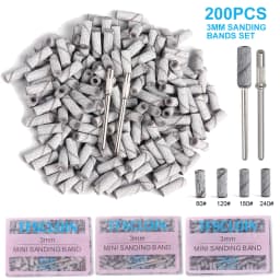 100/200PCS 3mm Nail Sanding Bands Set with Mandrel - 80/120/180/240 Grit Sandpaper For Nail Drill Bit Manicure Pedicure Salon