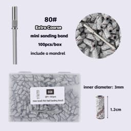 100/200PCS 3mm Nail Sanding Bands Set with Mandrel - 80/120/180/240 Grit Sandpaper For Nail Drill Bit Manicure Pedicure Salon