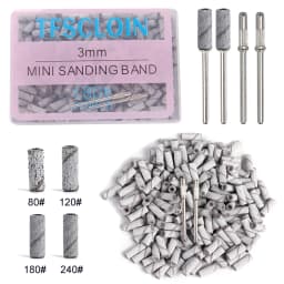 100/200PCS 3mm Nail Sanding Bands Set with Mandrel - 80/120/180/240 Grit Sandpaper For Nail Drill Bit Manicure Pedicure Salon