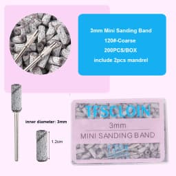 100/200PCS 3mm Nail Sanding Bands Set with Mandrel - 80/120/180/240 Grit Sandpaper For Nail Drill Bit Manicure Pedicure Salon