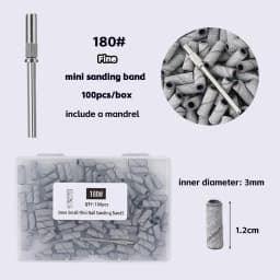 100/200PCS 3mm Nail Sanding Bands Set with Mandrel - 80/120/180/240 Grit Sandpaper For Nail Drill Bit Manicure Pedicure Salon