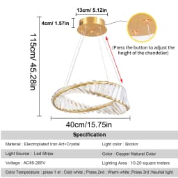 Ring Led Hanging Light Pendant Lamp Luxury Gold Copper New Chandelier Lustre Ceiling Lamp Living Dining Room Home Decor Fixture