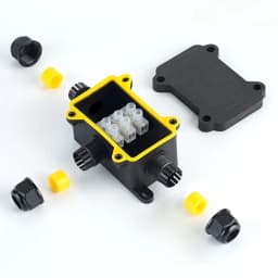 IP68 Outdoor Waterproof Junction Box – Black, 3 Way Mini Connector Box with PC Plastic and Terminal, Designed for Buried Wires