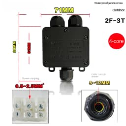IP68 Outdoor Waterproof Junction Box – Black, 3 Way Mini Connector Box with PC Plastic and Terminal, Designed for Buried Wires