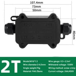 IP68 Outdoor Waterproof Junction Box – Black, 3 Way Mini Connector Box with PC Plastic and Terminal, Designed for Buried Wires