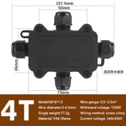 IP68 Outdoor Waterproof Junction Box – Black, 3 Way Mini Connector Box with PC Plastic and Terminal, Designed for Buried Wires