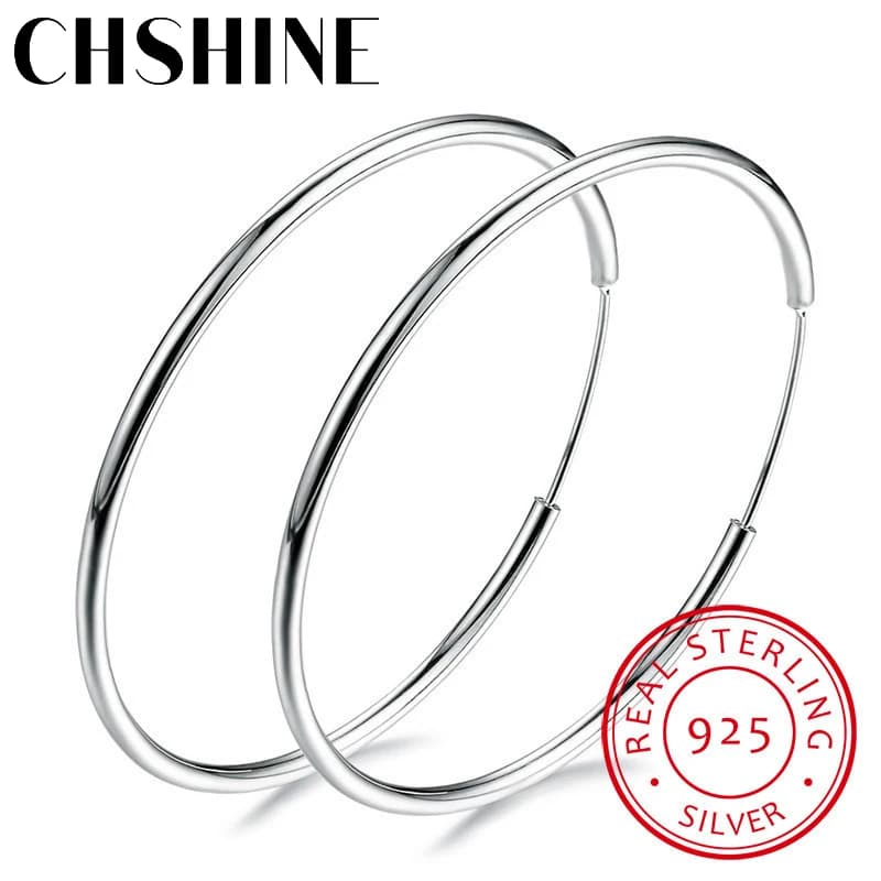 Women 100% 925 sterling silver Hoop Earring Round Circle Loop Gifts Box Packing Simple Silver Hoop Earrings Piercing