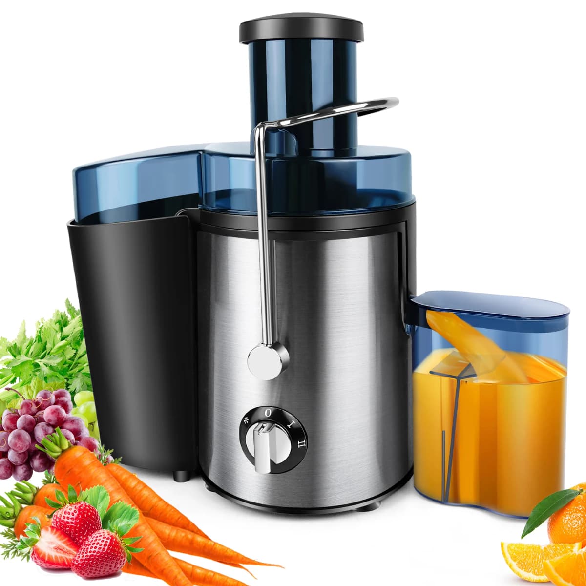DayPlus 900W Juicer, Centrifugal Juicer Machines Whole Fruit and Vegetable, 65mm Wide Mouth Juicer Extractor with 2 Speed, 500ml