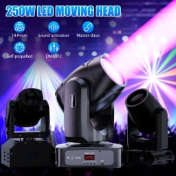 GWONG Mini 250W LED Moving Head RGBW Stage Lights With Strip Lights 18 Channels DMX 512 Voice Activation for Wedding Disco