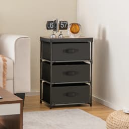 GOFLAME 3-Tier Fabric Dresser Fabric Nightstand w/ 3 Drawers & w/ Sturdy Metal Frame Black