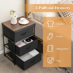 GOFLAME 3-Tier Fabric Dresser Fabric Nightstand w/ 3 Drawers & w/ Sturdy Metal Frame Black