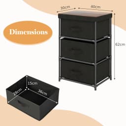 GOFLAME 3-Tier Fabric Dresser Fabric Nightstand w/ 3 Drawers & w/ Sturdy Metal Frame Black