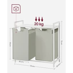 VASAGLE Laundry Basket, 2-Compartment, Pull-Out and Removable Laundry Bags,Metal Frame, 2 x 46L, 73 x 33 x 72 cm