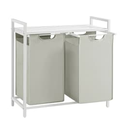 VASAGLE Laundry Basket, 2-Compartment, Pull-Out and Removable Laundry Bags,Metal Frame, 2 x 46L, 73 x 33 x 72 cm