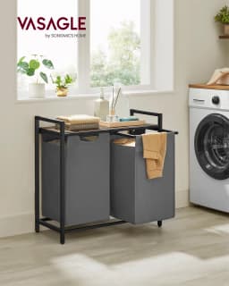VASAGLE Laundry Basket, 2-Compartment, Pull-Out and Removable Laundry Bags,Metal Frame, 2 x 46L, 73 x 33 x 72 cm