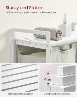 VASAGLE Laundry Basket, 2-Compartment, Pull-Out and Removable Laundry Bags,Metal Frame, 2 x 46L, 73 x 33 x 72 cm