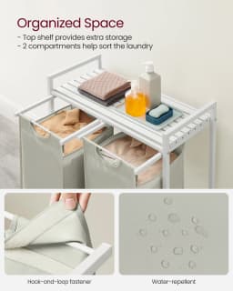 VASAGLE Laundry Basket, 2-Compartment, Pull-Out and Removable Laundry Bags,Metal Frame, 2 x 46L, 73 x 33 x 72 cm