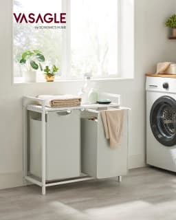 VASAGLE Laundry Basket, 2-Compartment, Pull-Out and Removable Laundry Bags,Metal Frame, 2 x 46L, 73 x 33 x 72 cm