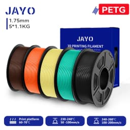 JAYO 3D PETG/PLA/PLA PLUS Filament 1.75mm PLA Filament 5 Rolls For Bambu FDM 3D Printer Neatly Wound 3D Printing Material for 3d