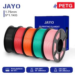 JAYO 3D PETG/PLA/PLA PLUS Filament 1.75mm PLA Filament 5 Rolls For Bambu FDM 3D Printer Neatly Wound 3D Printing Material for 3d