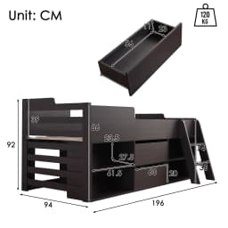 Cabin Bed Frame with Drawers Shelf Storage Low Single Children's Wooden Bed (90 x 190 cm) Frame Only