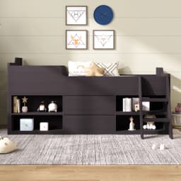 Cabin Bed Frame with Drawers Shelf Storage Low Single Children's Wooden Bed (90 x 190 cm) Frame Only