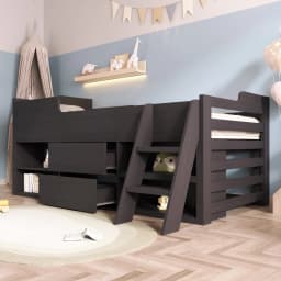 Cabin Bed Frame with Drawers Shelf Storage Low Single Children's Wooden Bed (90 x 190 cm) Frame Only