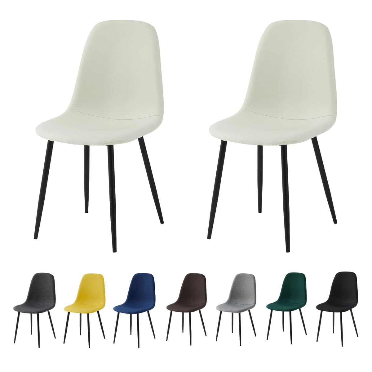 mcc direct Set of 2 Linen Fabric Dining Chairs Upholstered Seat Metal Legs for Dining Room, Living Room and Kitchen Room-Bravo