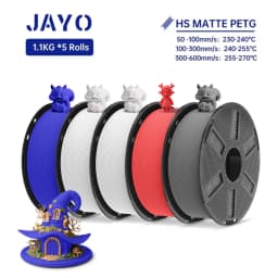 JAYO PETG 3D Filament 1.75MM High Speed PETG 3D Printer Filament 5Rolls High Flow Speedy Matte Effect 3D Printing Mateials