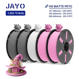 JAYO PETG 3D Filament 1.75MM High Speed PETG 3D Printer Filament 5Rolls High Flow Speedy Matte Effect 3D Printing Mateials