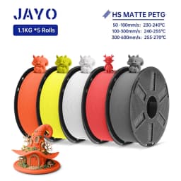 JAYO PETG 3D Filament 1.75MM High Speed PETG 3D Printer Filament 5Rolls High Flow Speedy Matte Effect 3D Printing Mateials