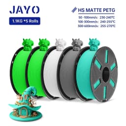 JAYO PETG 3D Filament 1.75MM High Speed PETG 3D Printer Filament 5Rolls High Flow Speedy Matte Effect 3D Printing Mateials