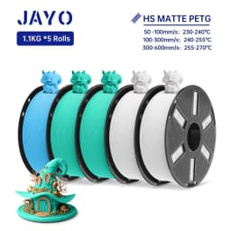 JAYO PETG 3D Filament 1.75MM High Speed PETG 3D Printer Filament 5Rolls High Flow Speedy Matte Effect 3D Printing Mateials