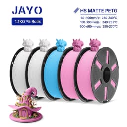 JAYO PETG 3D Filament 1.75MM High Speed PETG 3D Printer Filament 5Rolls High Flow Speedy Matte Effect 3D Printing Mateials