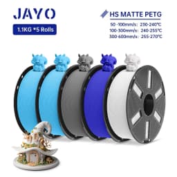 JAYO PETG 3D Filament 1.75MM High Speed PETG 3D Printer Filament 5Rolls High Flow Speedy Matte Effect 3D Printing Mateials