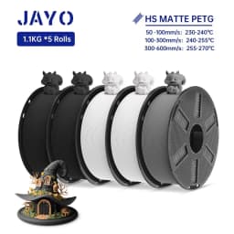 JAYO PETG 3D Filament 1.75MM High Speed PETG 3D Printer Filament 5Rolls High Flow Speedy Matte Effect 3D Printing Mateials