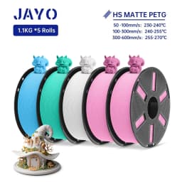 JAYO PETG 3D Filament 1.75MM High Speed PETG 3D Printer Filament 5Rolls High Flow Speedy Matte Effect 3D Printing Mateials