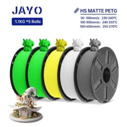 JAYO PETG 3D Filament 1.75MM High Speed PETG 3D Printer Filament 5Rolls High Flow Speedy Matte Effect 3D Printing Mateials