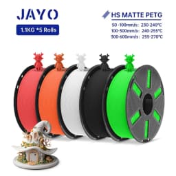 JAYO PETG 3D Filament 1.75MM High Speed PETG 3D Printer Filament 5Rolls High Flow Speedy Matte Effect 3D Printing Mateials