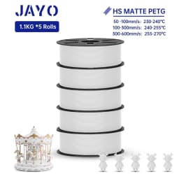 JAYO PETG 3D Filament 1.75MM High Speed PETG 3D Printer Filament 5Rolls High Flow Speedy Matte Effect 3D Printing Mateials