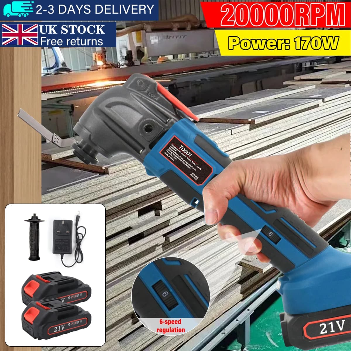2 Batteries Multi Function Tool Electric Saw Trimmer Shovel Cutting Machine 21V 6 Speeds Sander Scraper Saw