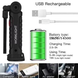 1pc COB LED Work Light Dimmable USB Rechargeable LED Flashlight Inspection Lamp With Magnet&Hook 14500/18650 Battery Torch Light
