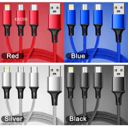KADIXI 3 In 1 USB Fast Charging Cable Type C Micro IOS Multi Charger Cable for iPhone Huawei Samsung Nylon Braided Cord