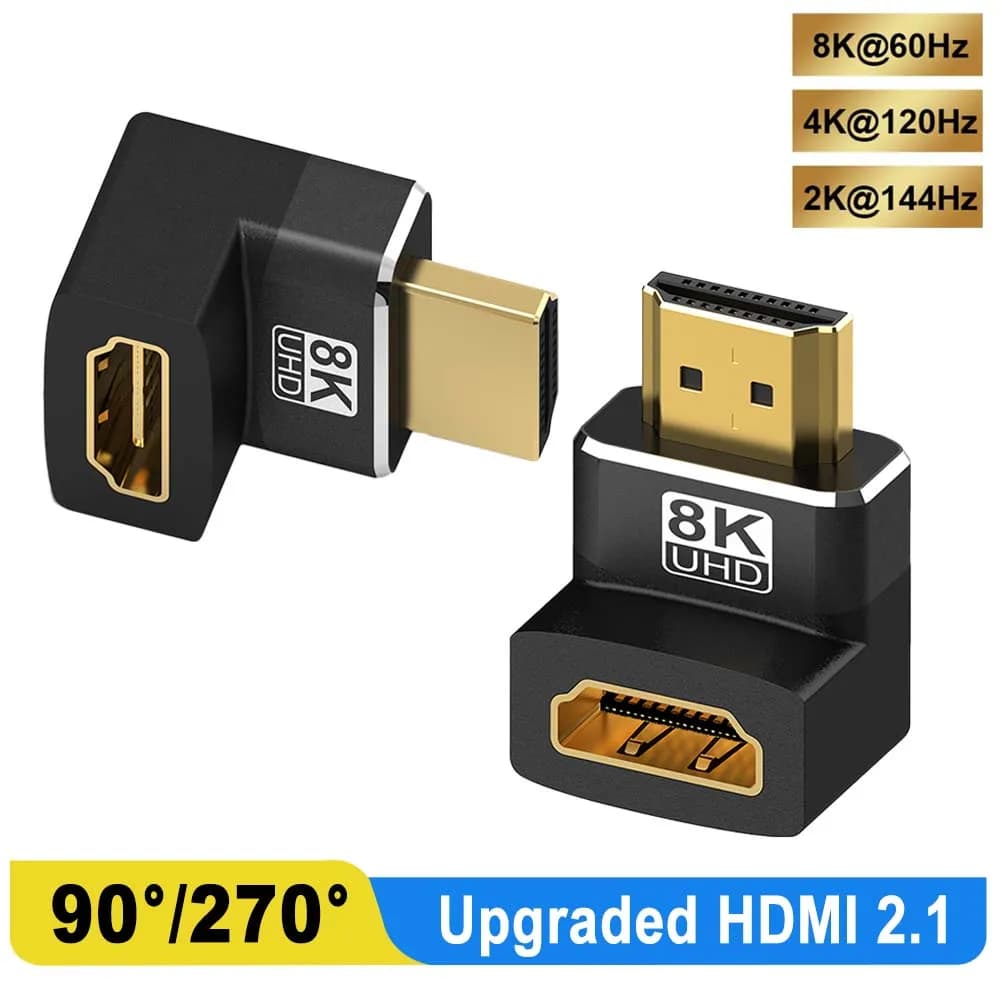 HDMI 90 and 270 Degree Adapter,HDMI 2.1 8K@60hz 2.0 4K@120hz 2K Right Angle HDMI L Adapter for HDTV PS4 PS5 Lapto
