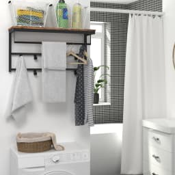 Coat Rack Wall-Mounted, Coat Hook with 10 Hooks and Shelf Hanging Rail, for Entryway, Bathroom, Living Room, Laundry Room