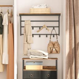 Coat Rack Wall-Mounted, Coat Hook with 10 Hooks and Shelf Hanging Rail, for Entryway, Bathroom, Living Room, Laundry Room