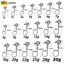 MrLurion 1g 2g 3g 4g 5g 10g 20g 22g 25g 28g Fishing Jig Head Hook, Rigging Hook for Crank Soft Grub Worm Lure Bait Sharp Hooks