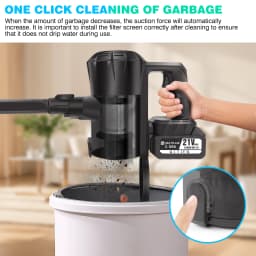 15000 Pa Cordless Vacuum Cleaner with 1 x 21V 3.0Ah Battery, Brushless Motor, Reuseable Hepa Filter, LED Headlight
