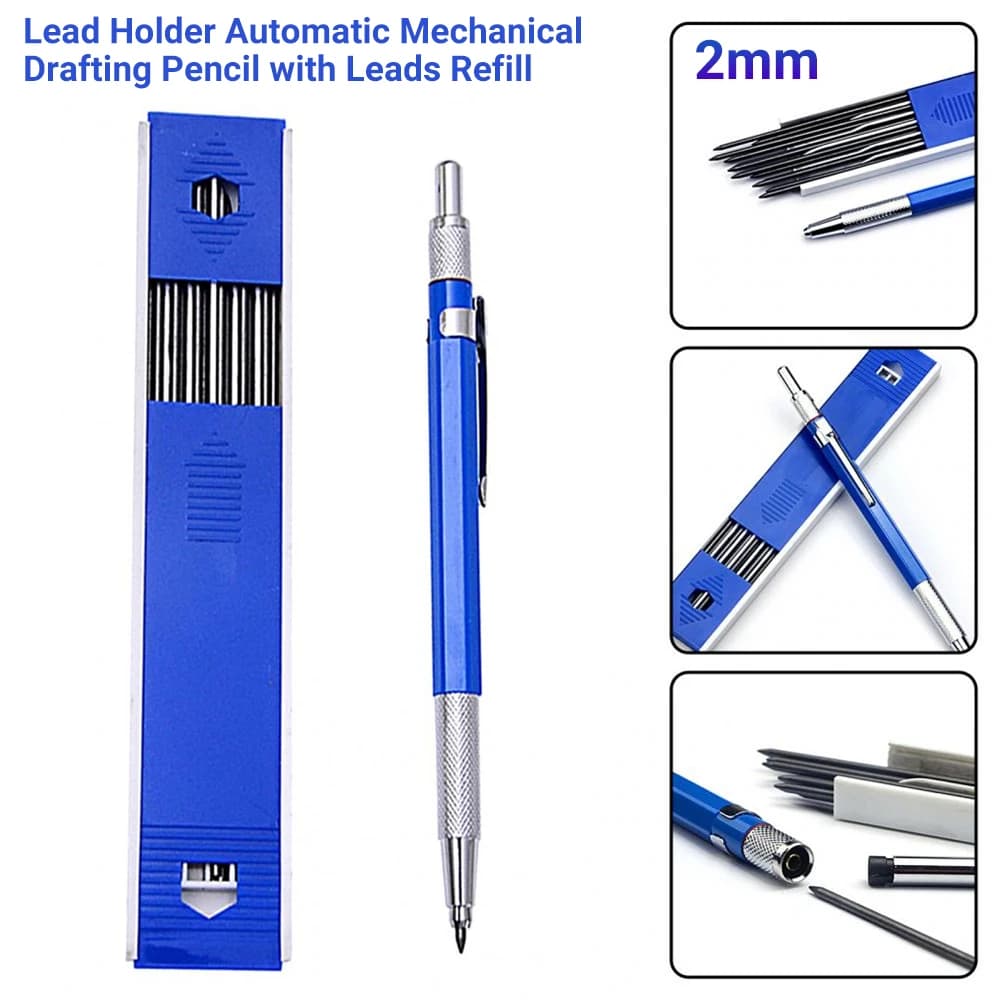 1X 2MM Blue Mechanical Lead holder Clutch Pencil W/ 12 x 2B 2mm Lead